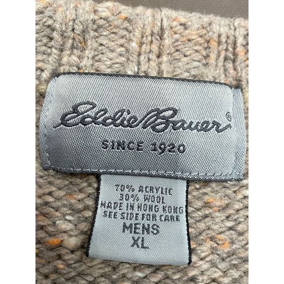 Eddie Bauer Grandpa XL Sweater Wool Blend  Nordic Chunky Thick Knit Fleck VTG - Picture 4 of 7